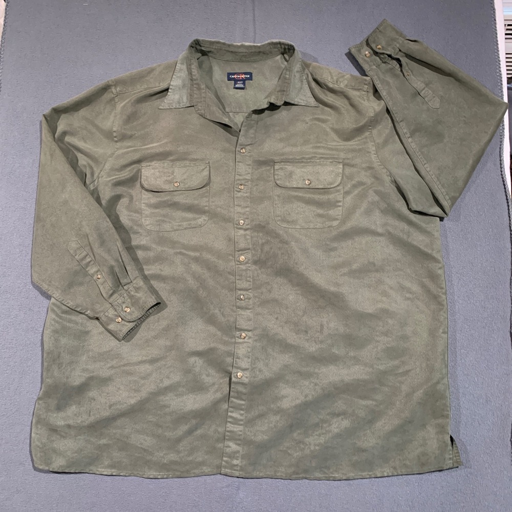 Canyon Ridge Mens 4XLT Suede Long Sleeve Button Up Shirt Olive Green Casual